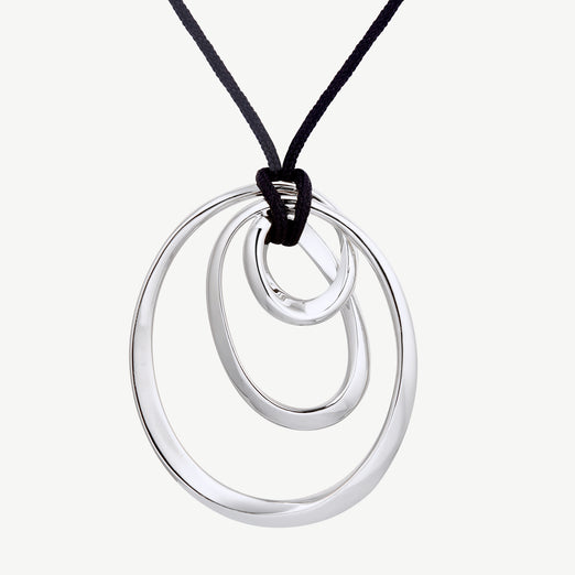 Free Form Silver Necklace with Black long cord