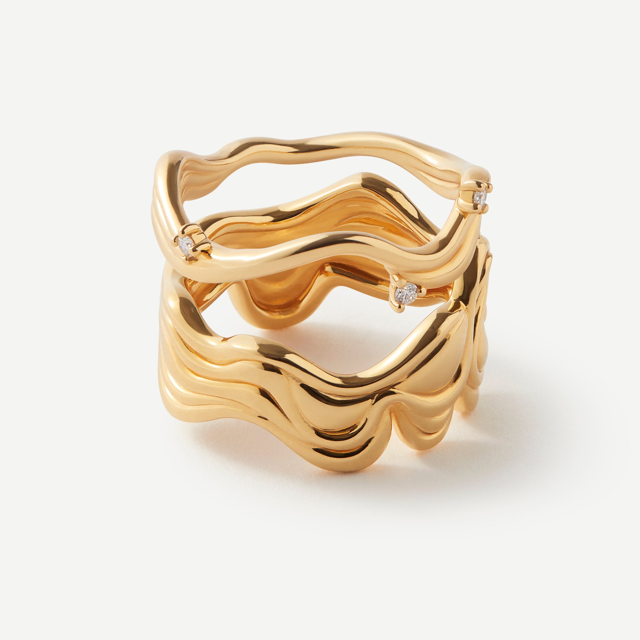 Interwoven Souls Wave Diamond Gold Ring Set