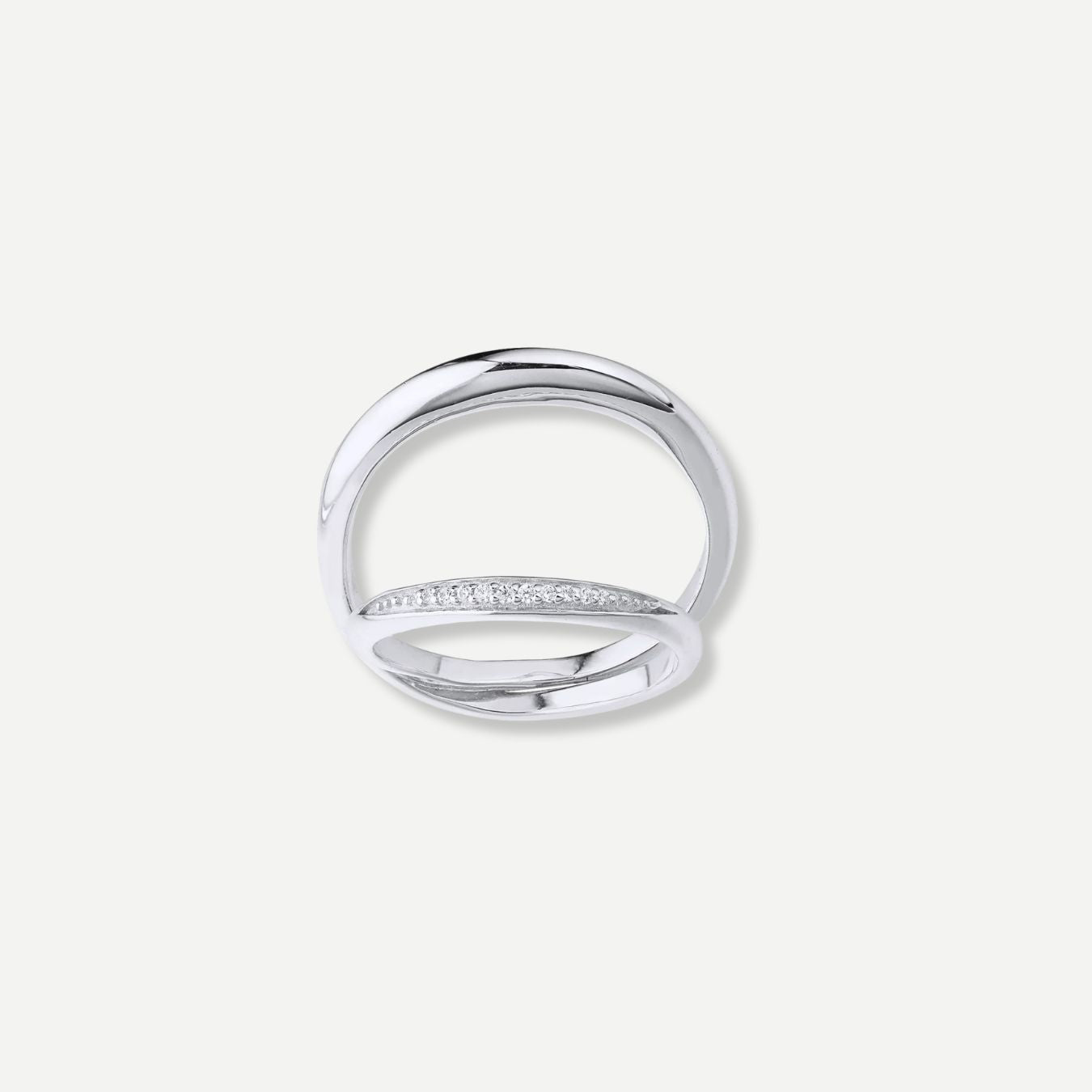 Silver ring with small stones on a white background