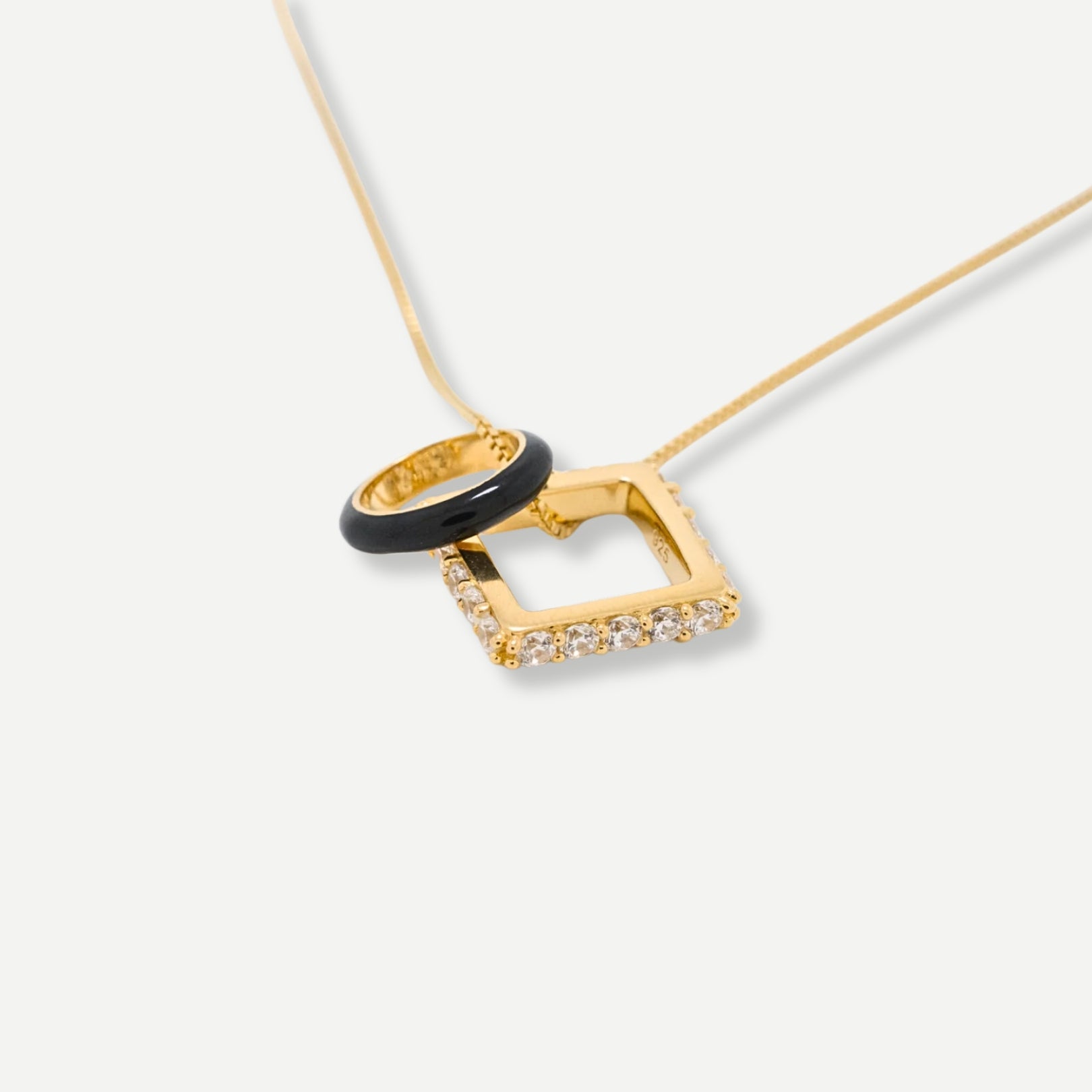 Nemy Stones and Black Enamel Hoops Necklace