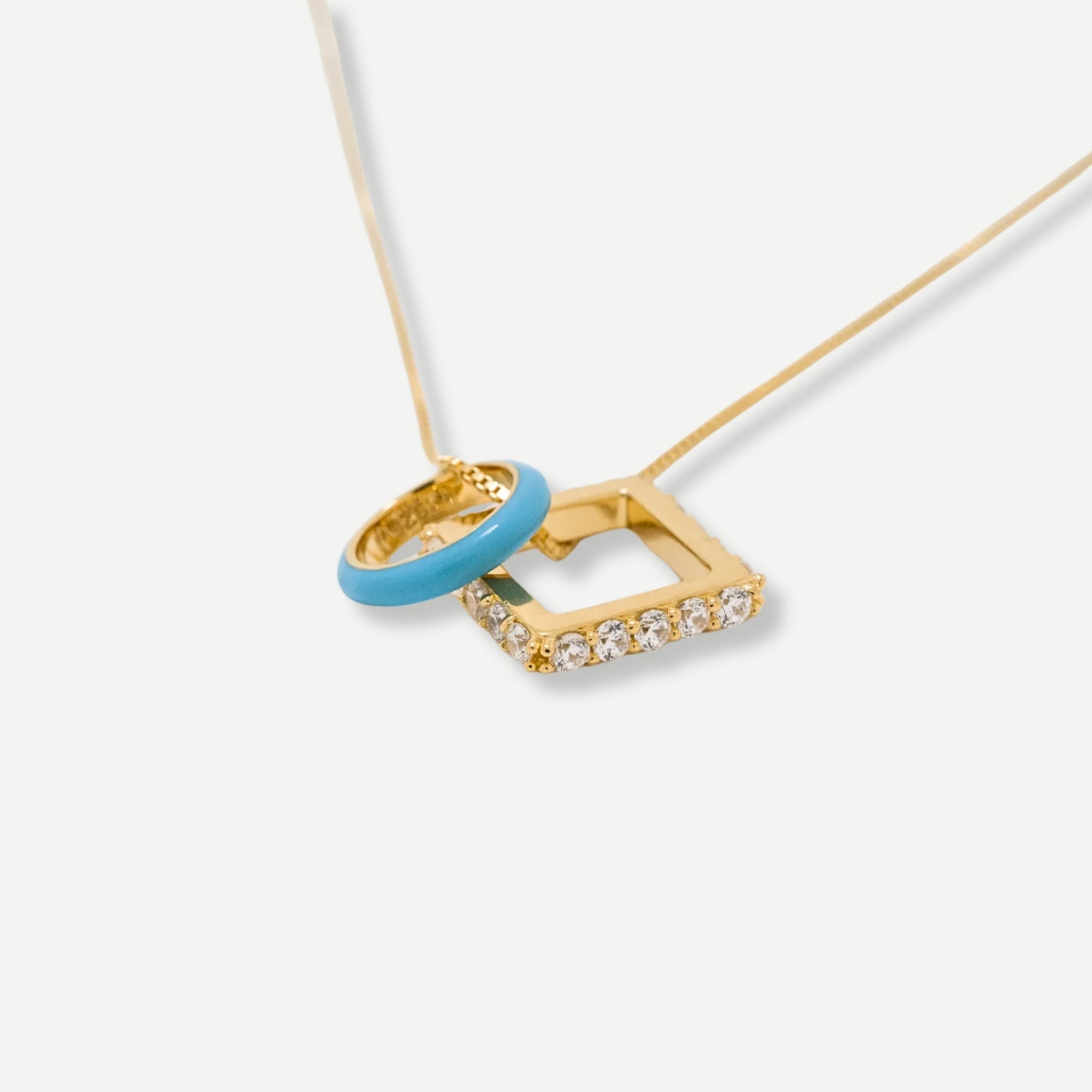 Nemy Stones and Blue Enamel Hoops Necklace