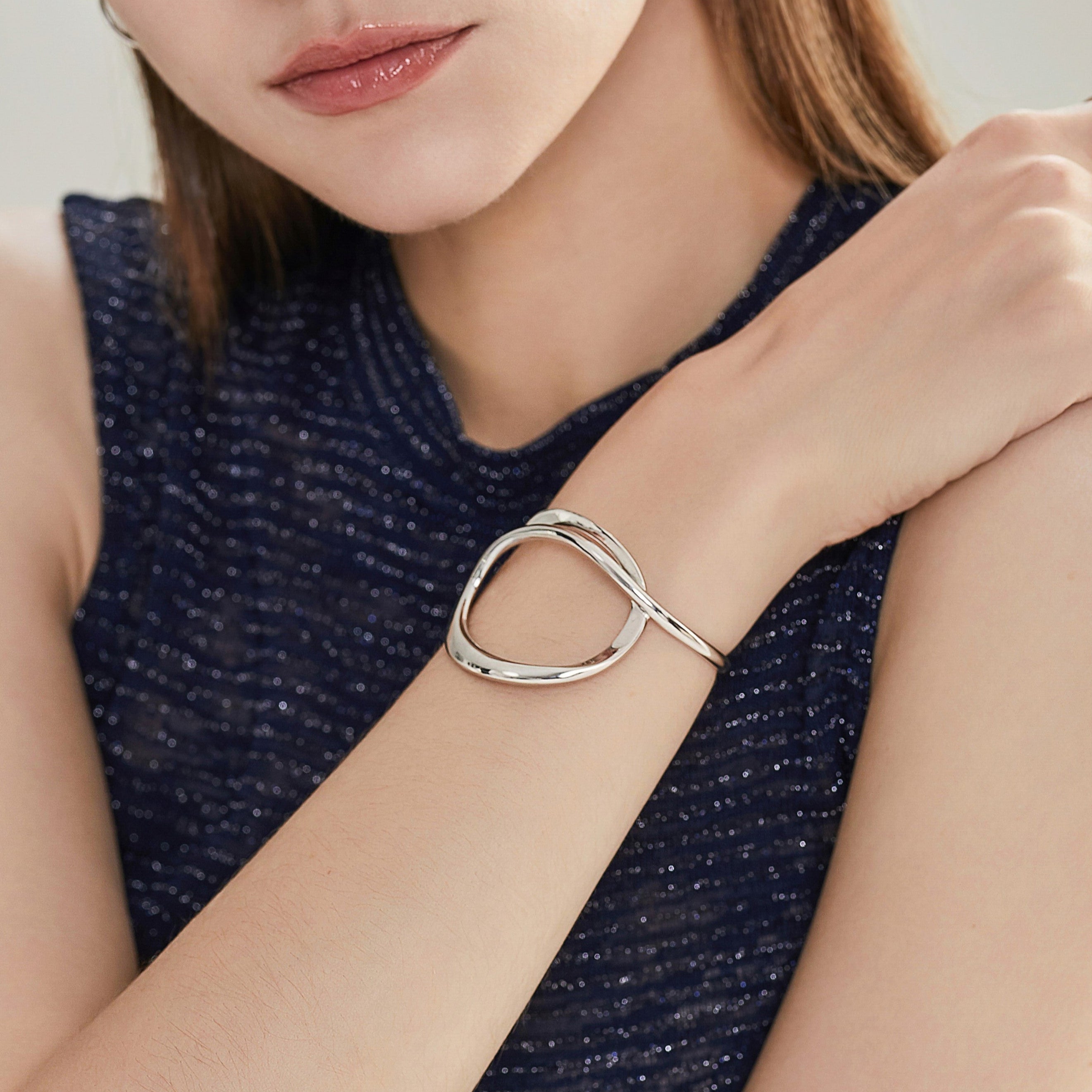 Watery Paths Silver Bangle Bracelet