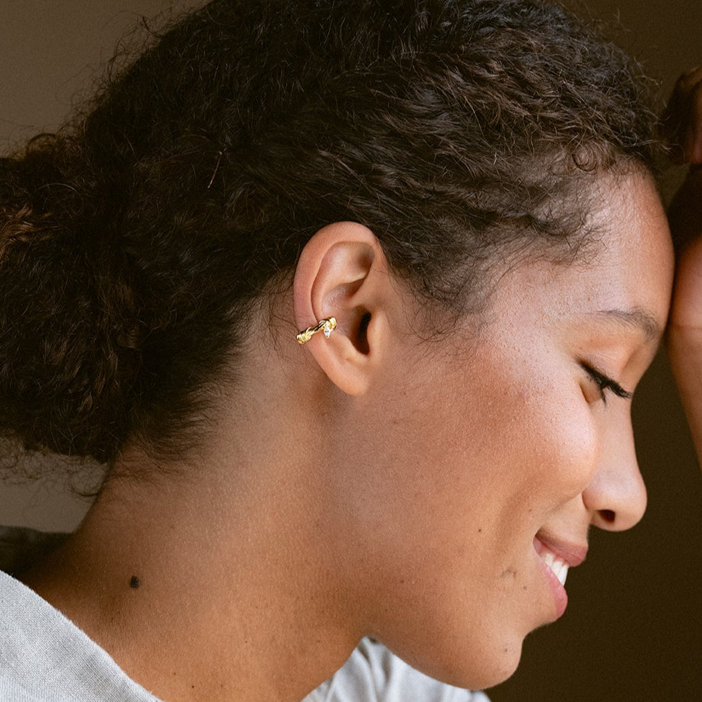 ear cuff - 18K recycled gold vermeil on recycled silver, 0.22ct zirconia