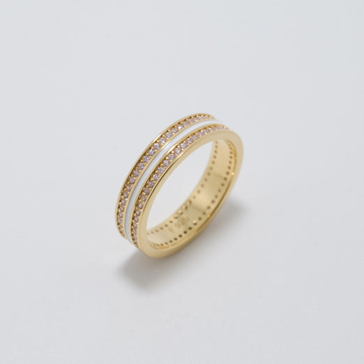Sana Stones and White Enamel Gold Ring