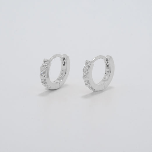 Alana Classic Stone Silver Huggie Earrings