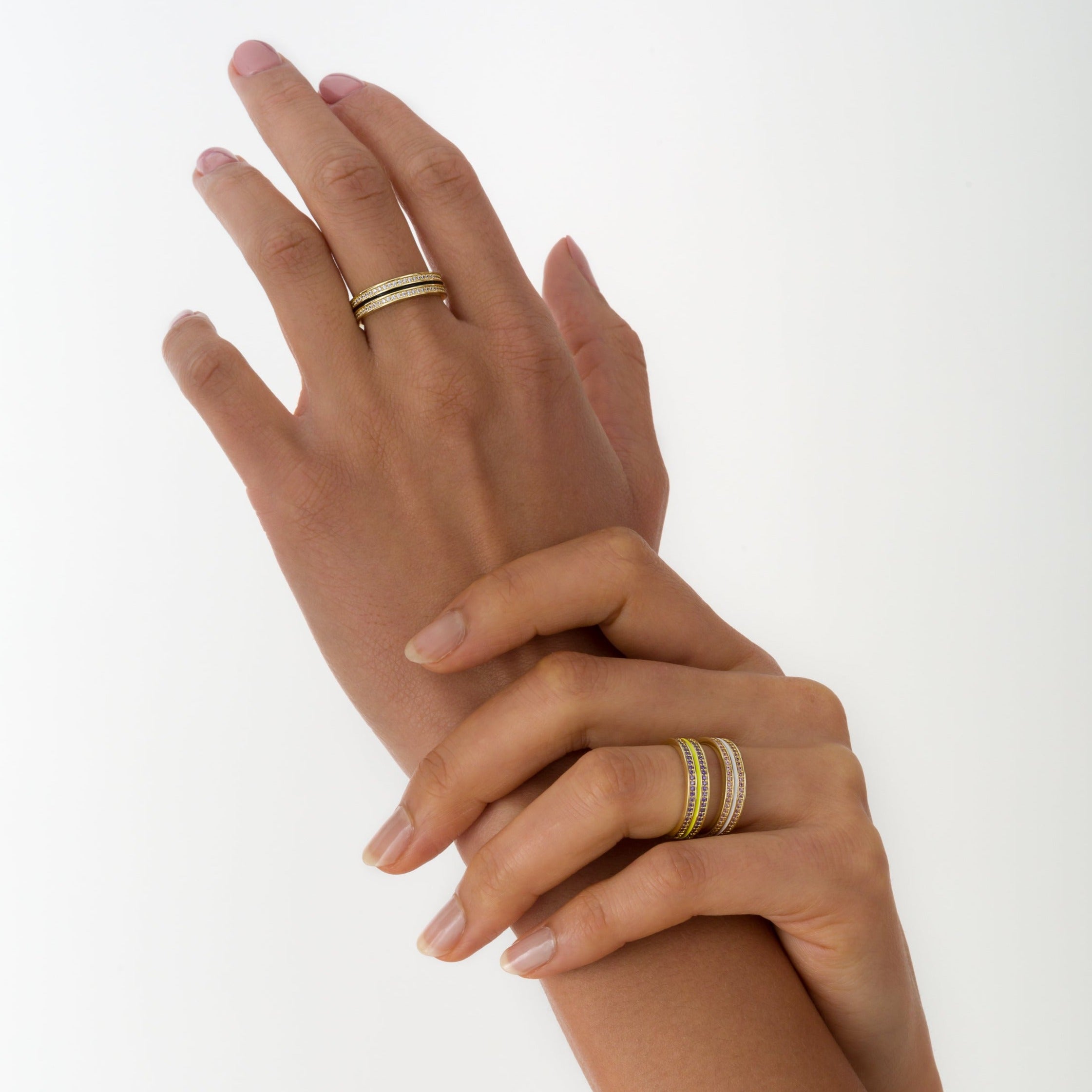 Sana Stones and Neon Yelllow Enamel Gold Ring