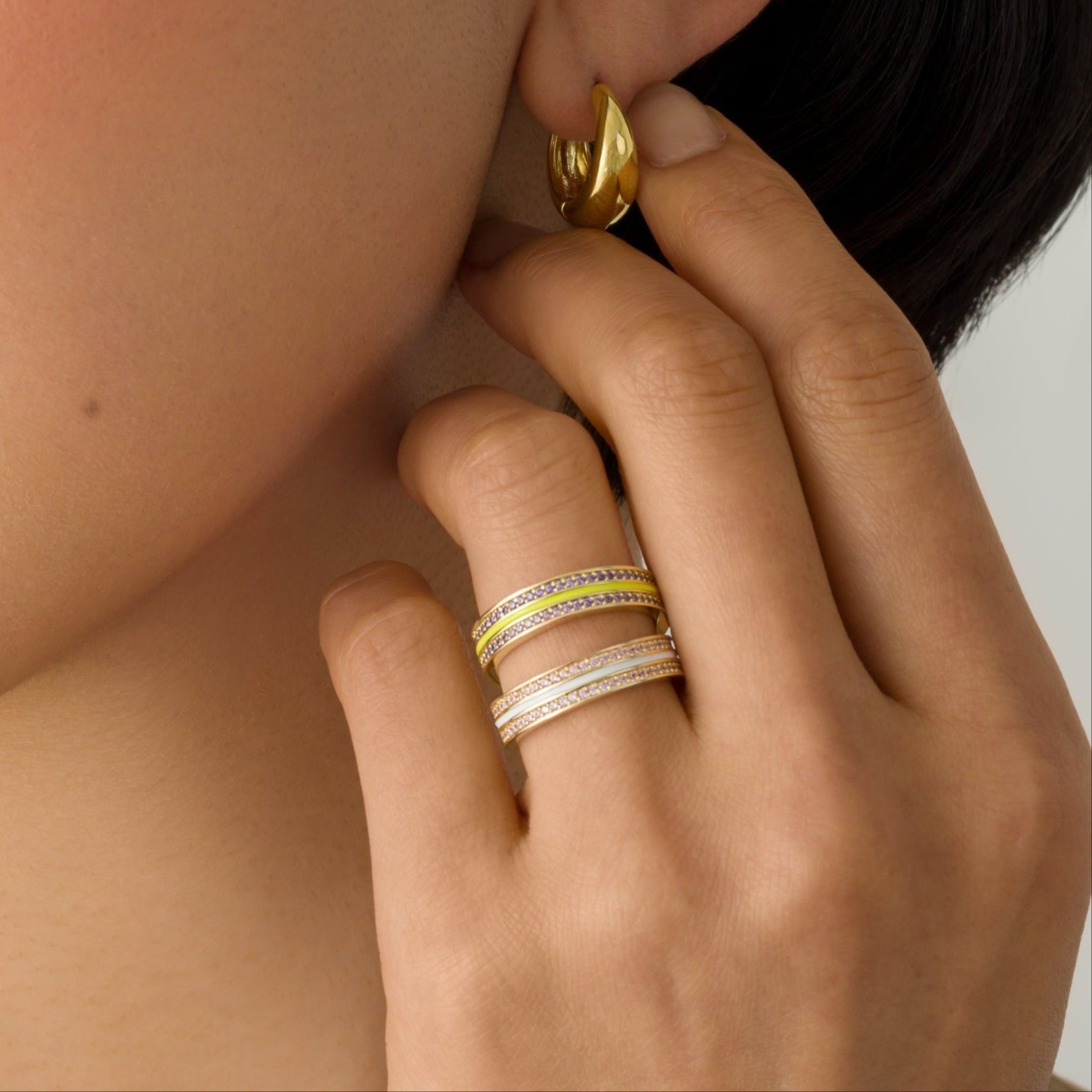 Sana Stones and Neon Yelllow Enamel Silver Ring