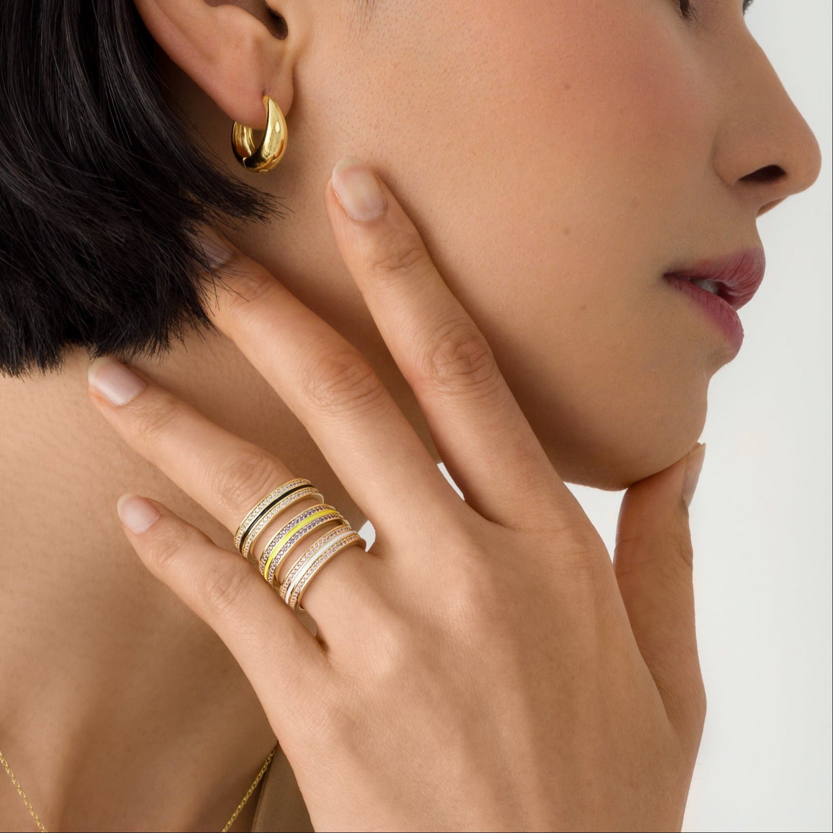 Sana Stones and Neon Yellow Enamel Silver Ring