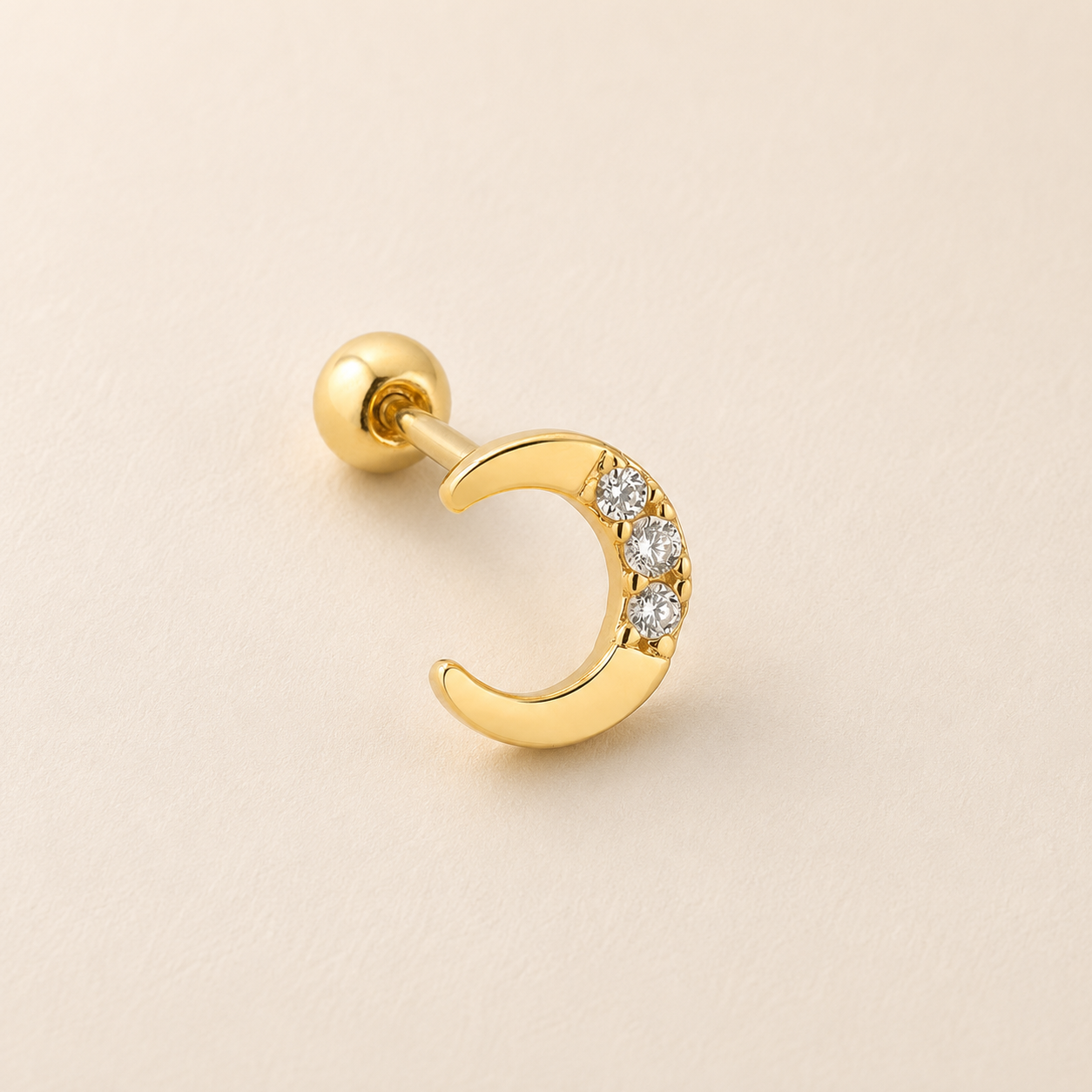 14K Solid Gold Moonlight Single Stud