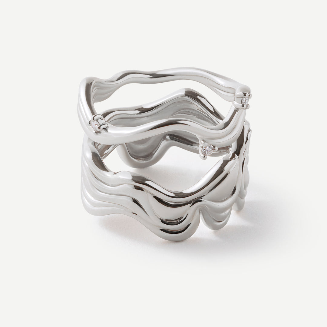 Interwoven Souls Wave Diamond Silver Ring Set