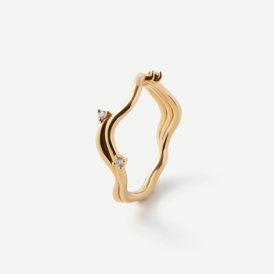 Interwoven Souls Wave Diamond Gold Ring Set