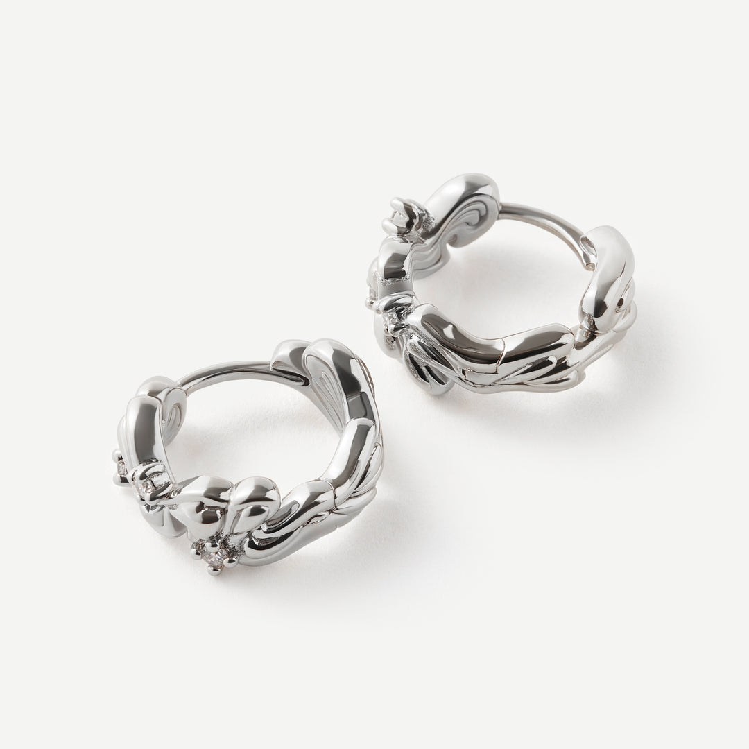 Whispers Wave Diamond Silver Huggie Earrings