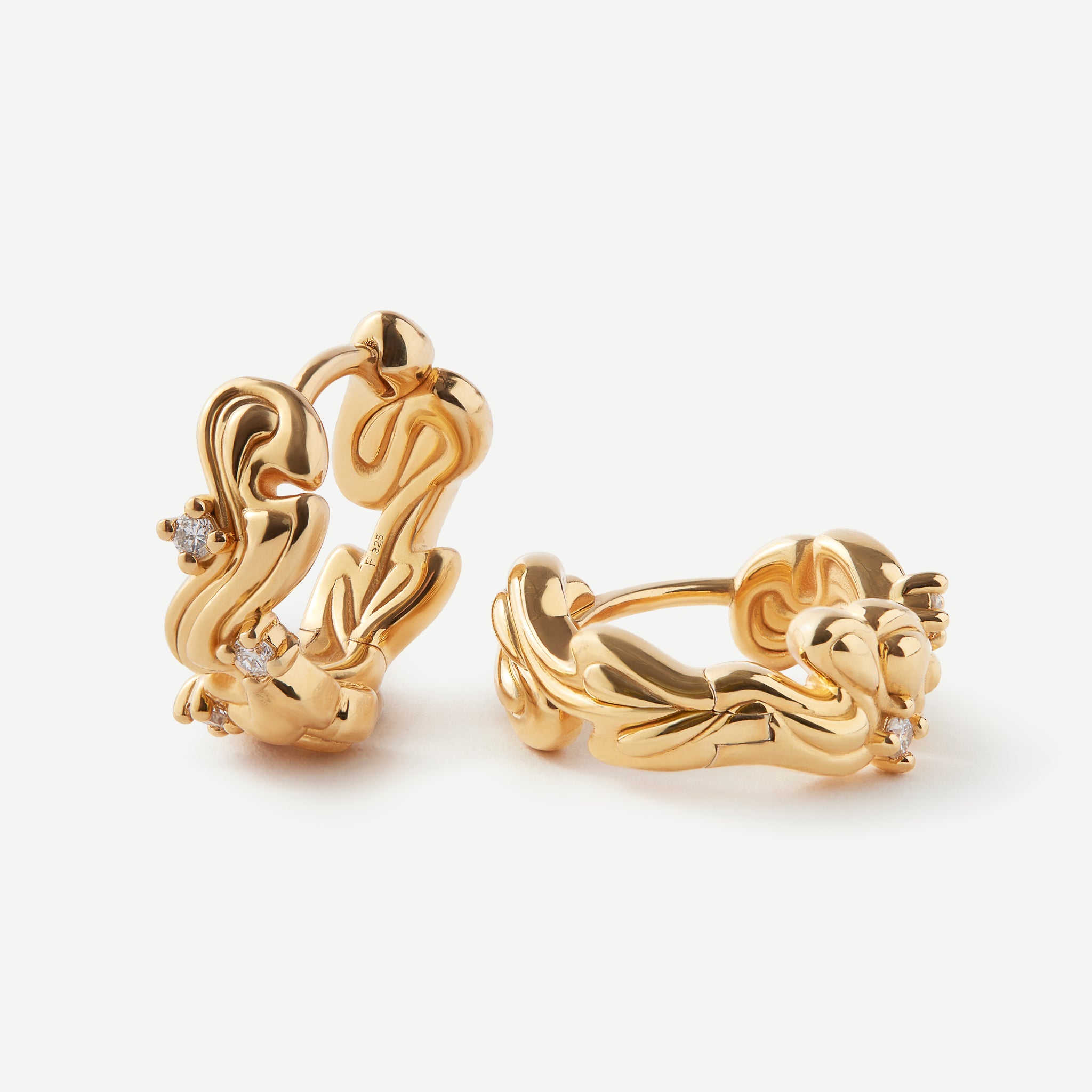 Whispers Wave Diamond Gold Huggie Earrings