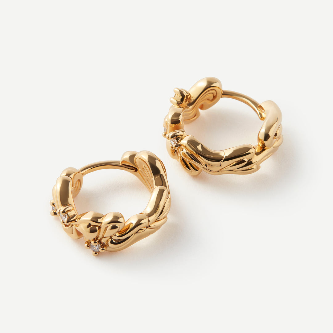 Whispers Wave Diamond Gold Huggie Earrings