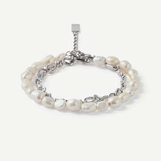 Versatile Wave Pearl Silver Necklace / Double Bracelet