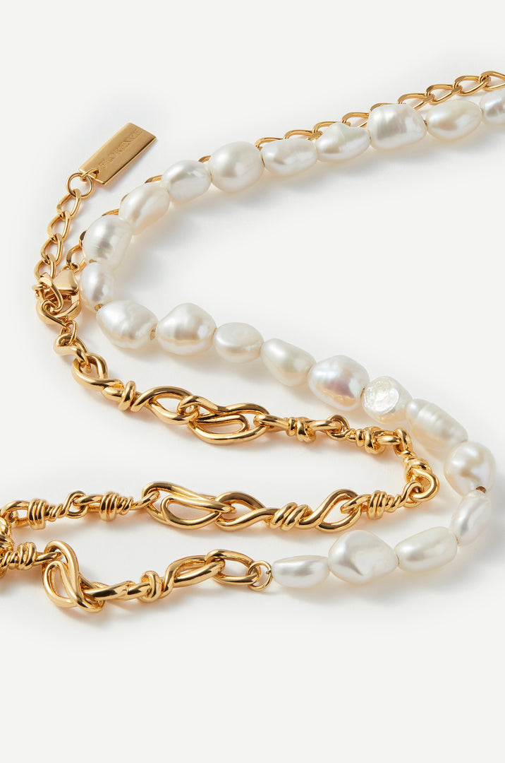 Versatile Wave Pearl Gold Necklace / Double Bracelet