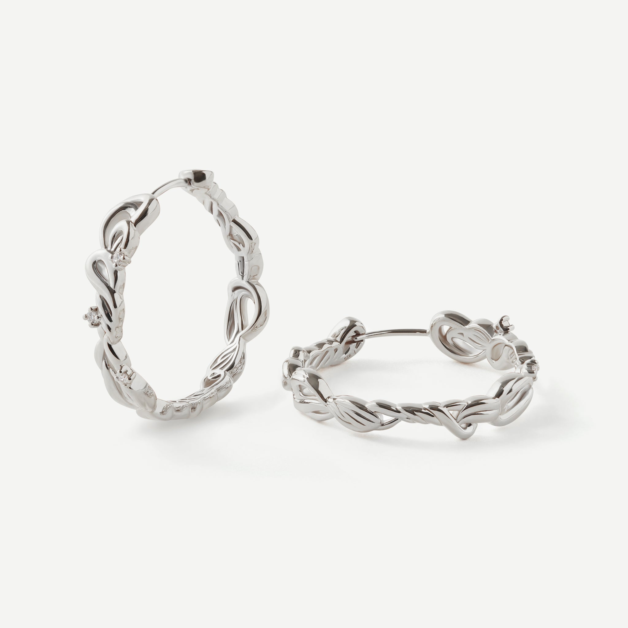 Boundless Energy Wave Diamond Silver Hoop Earrings