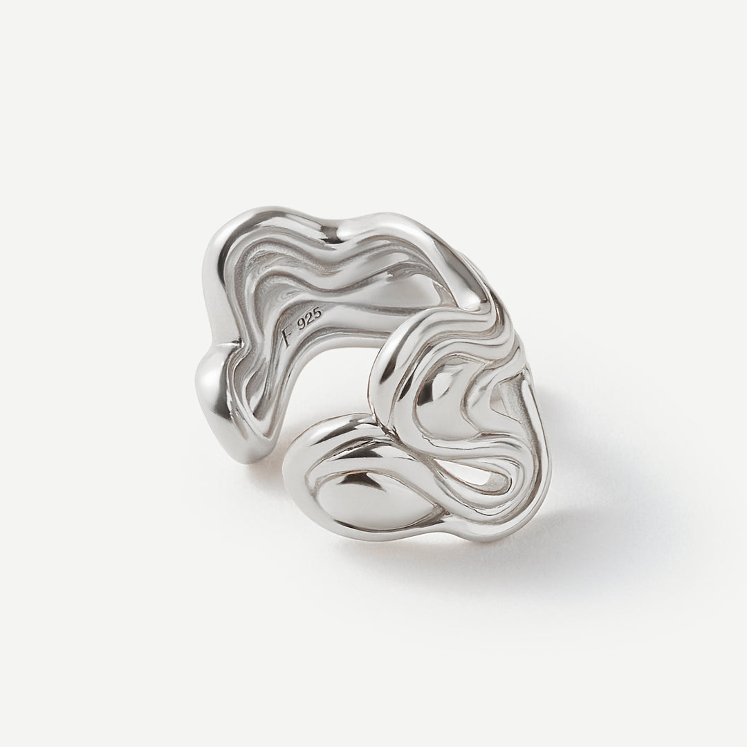 Untamed Spirit Wave Pearl Silver Cuff Earring