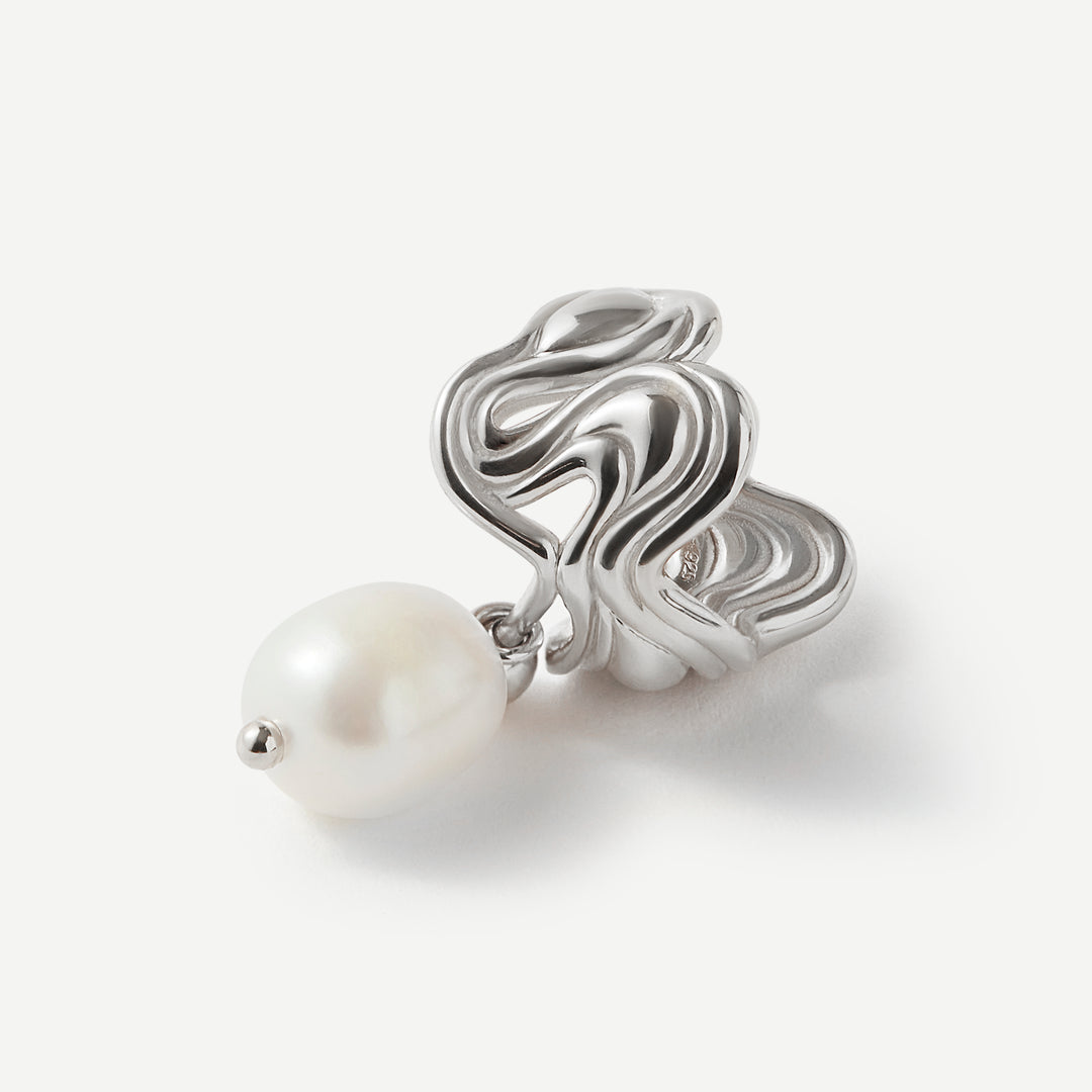 Untamed Spirit Wave Pearl Silver Cuff Earring