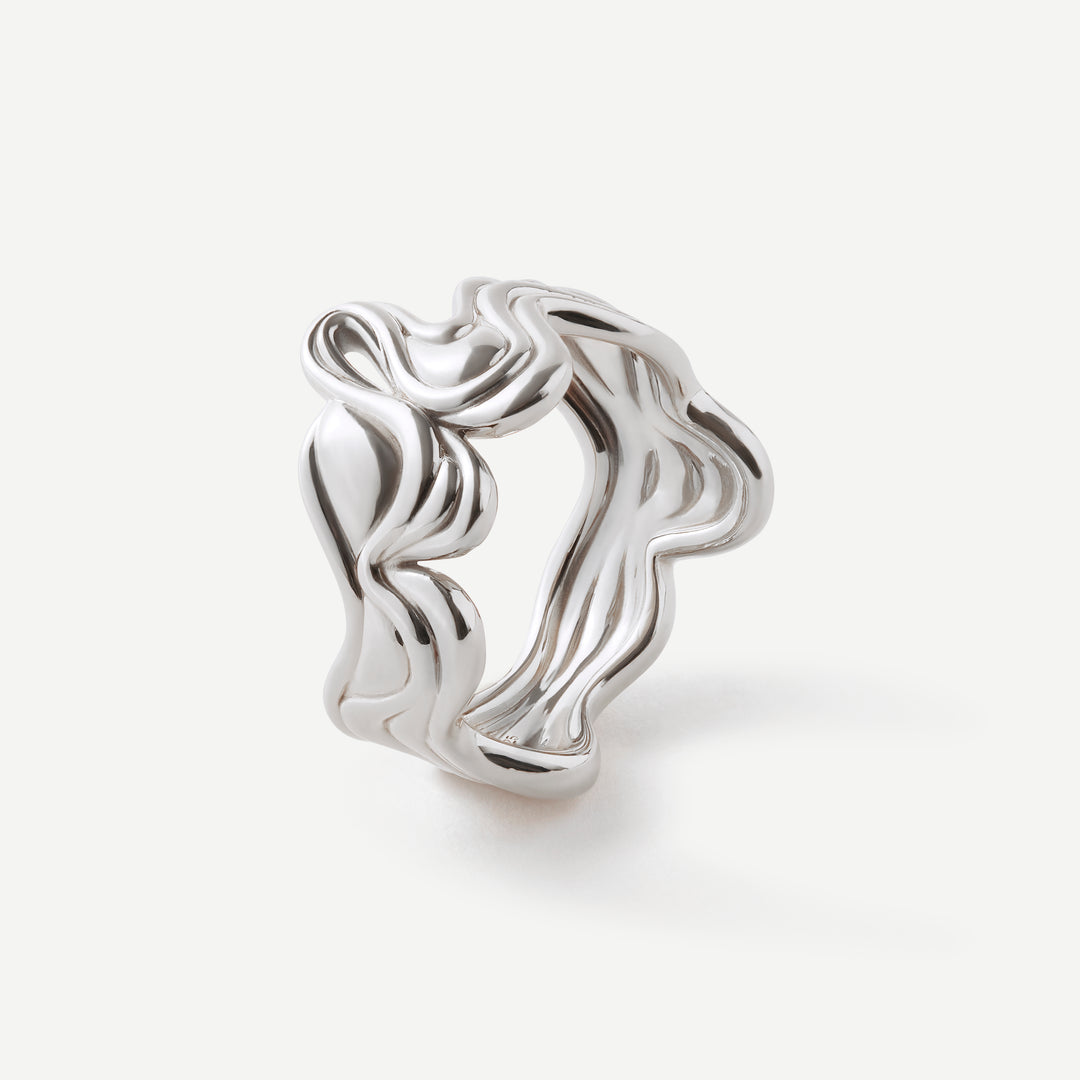 Interwoven Souls Wave Diamond Silver Ring Set