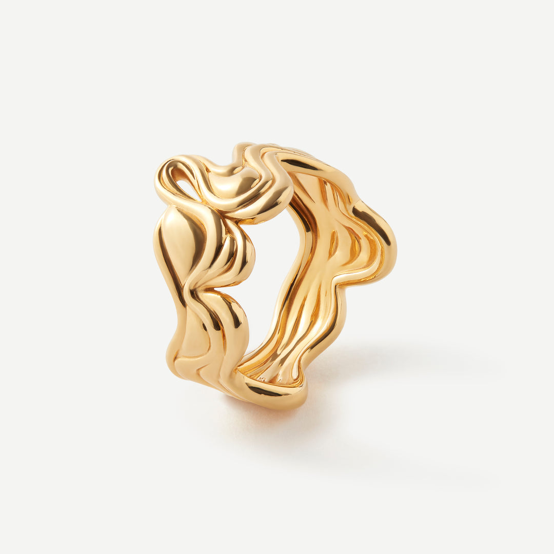 Interwoven Souls Wave Diamond Gold Ring Set