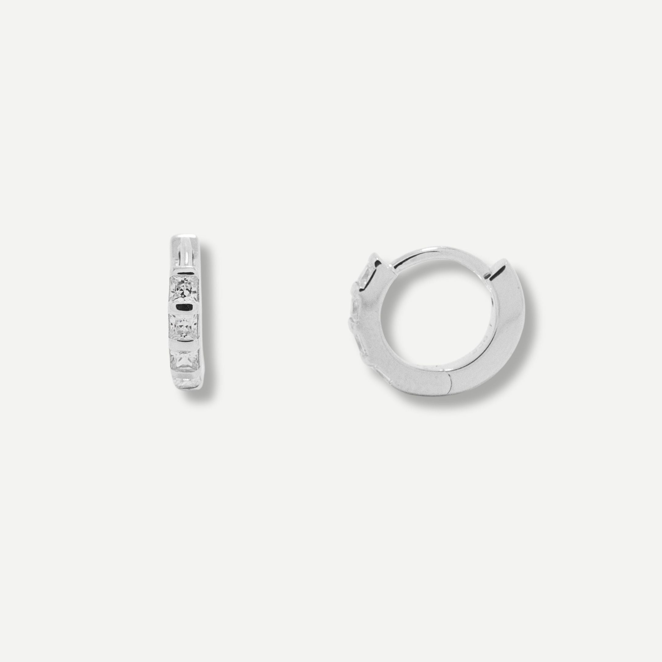 Alana Classic Stone Huggie Earrings Silver