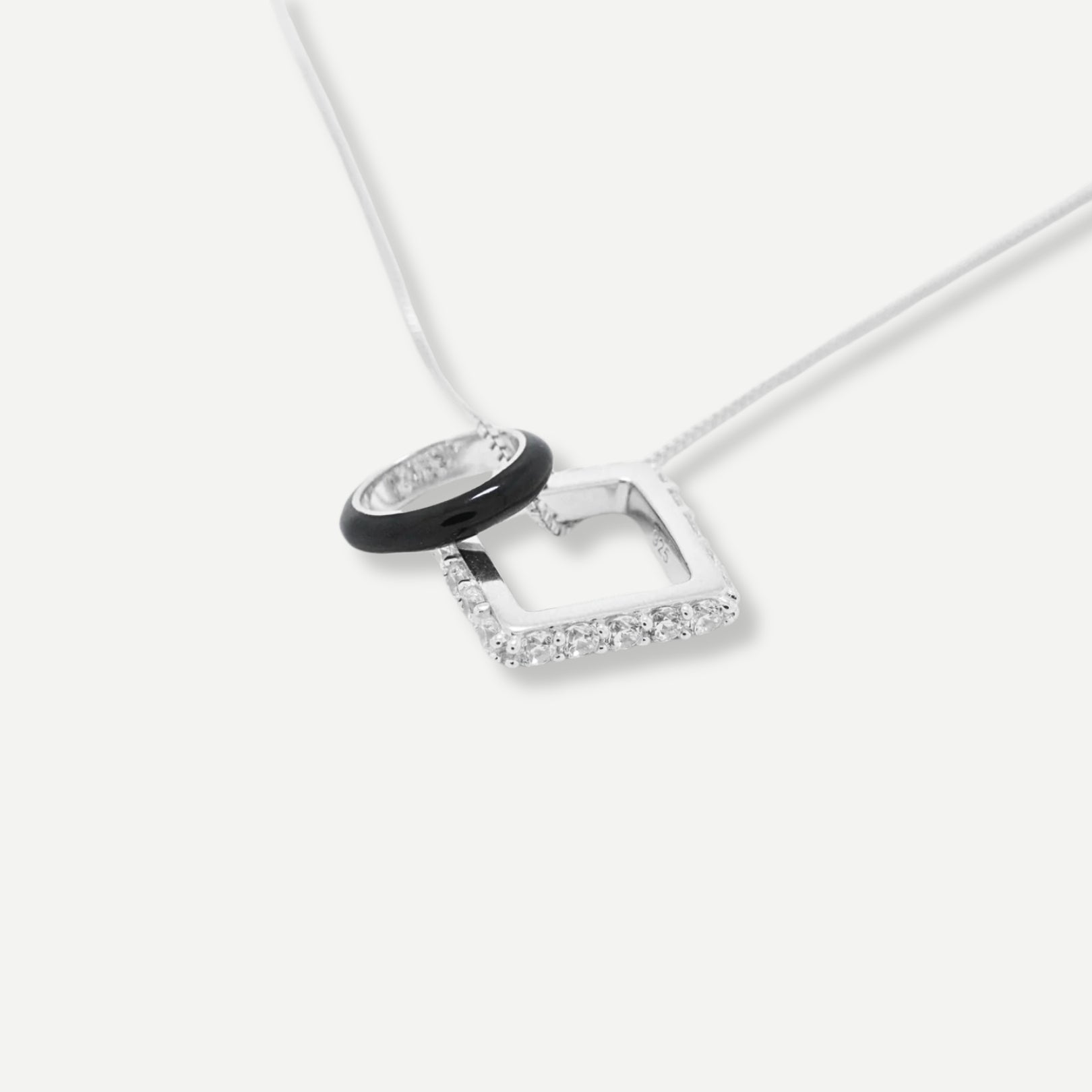 Nemy Stones and Black Enamel Hoops Necklace