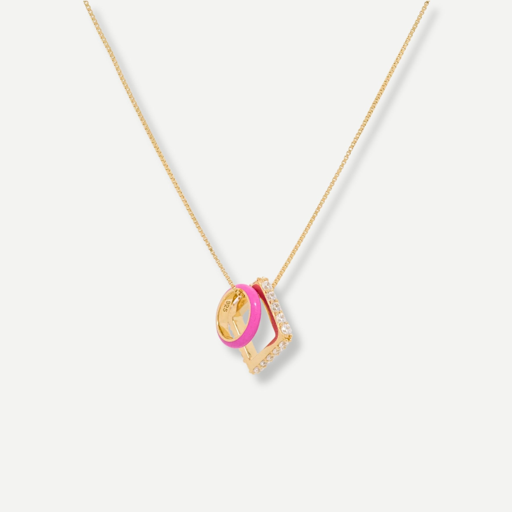 Nemy Stones and Neon Pink Enamel Hoops Necklace