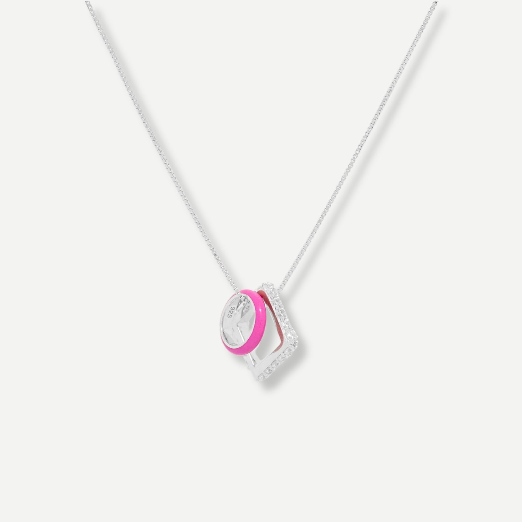 Nemy Stones and Neon Pink Enamel Hoops Necklace