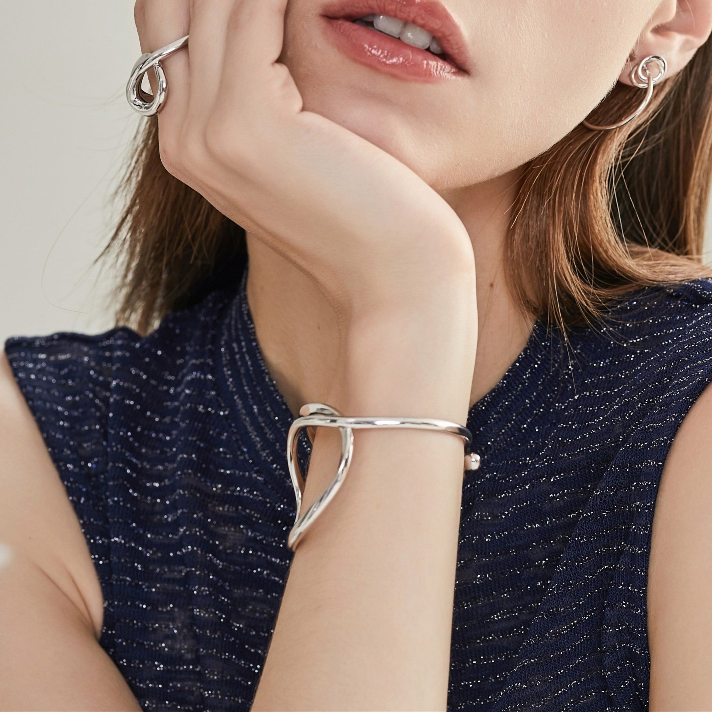 Watery Paths Silver Bangle Bracelet