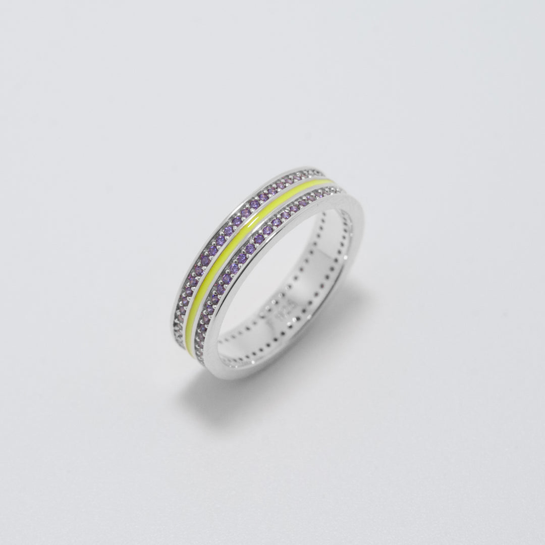 Sana Stones and Neon Yelllow Enamel Silver Ring