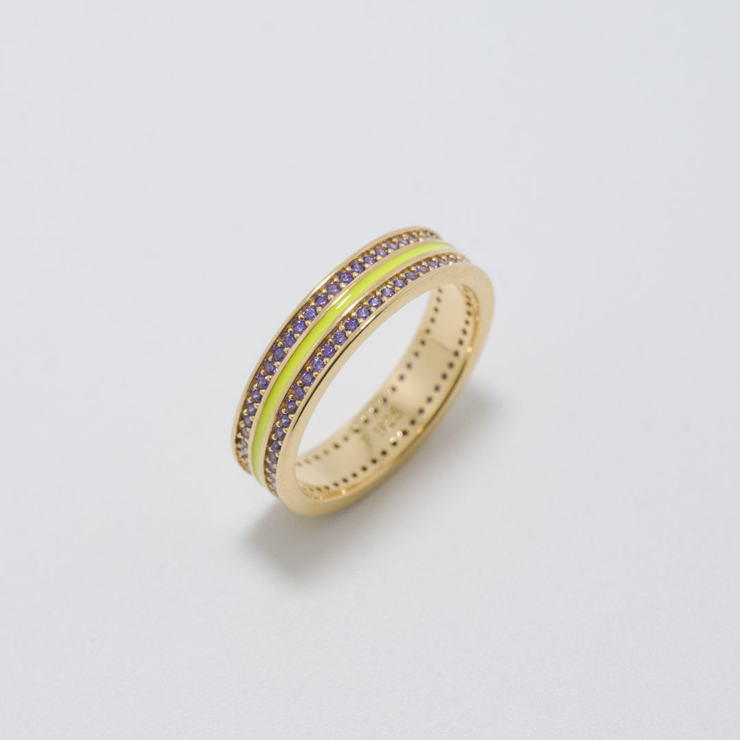 Sana Stones and Neon Yelllow Enamel Gold Ring