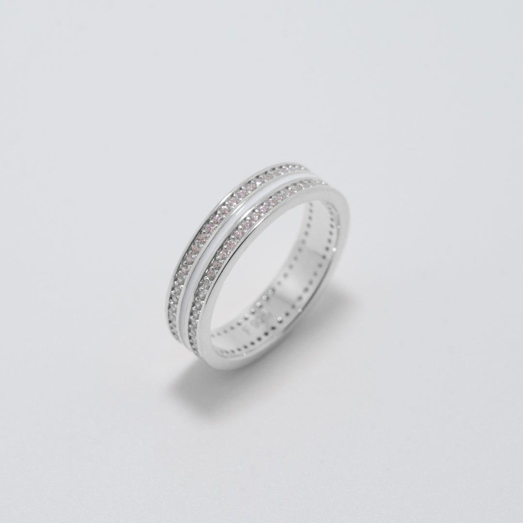 Sana Stones and White Enamel Silver Ring