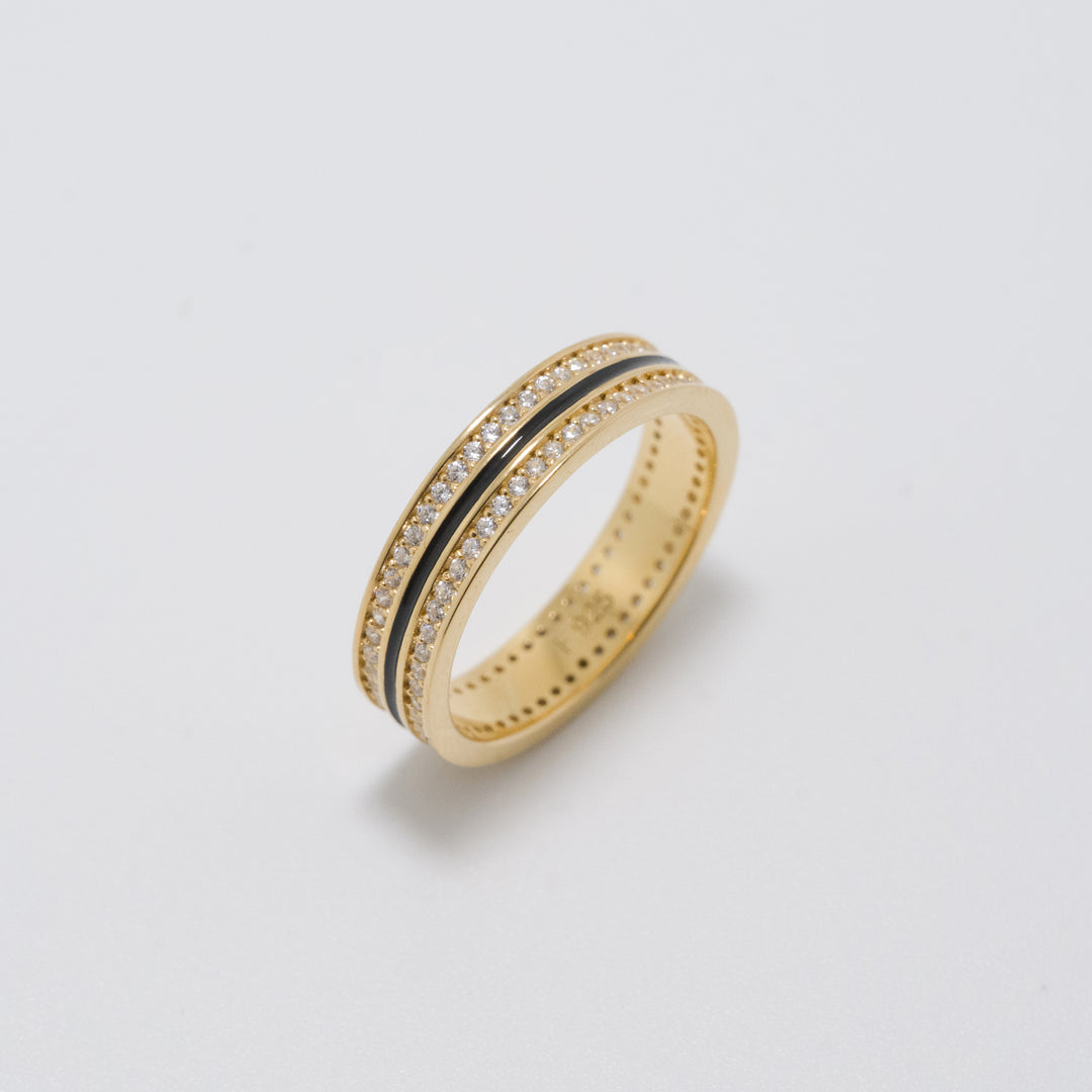 Sana Stones and Black Enamel Gold Ring