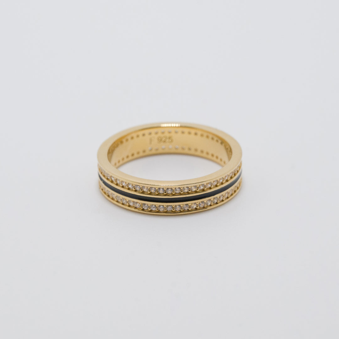 Sana Stones and Black Enamel Gold Ring