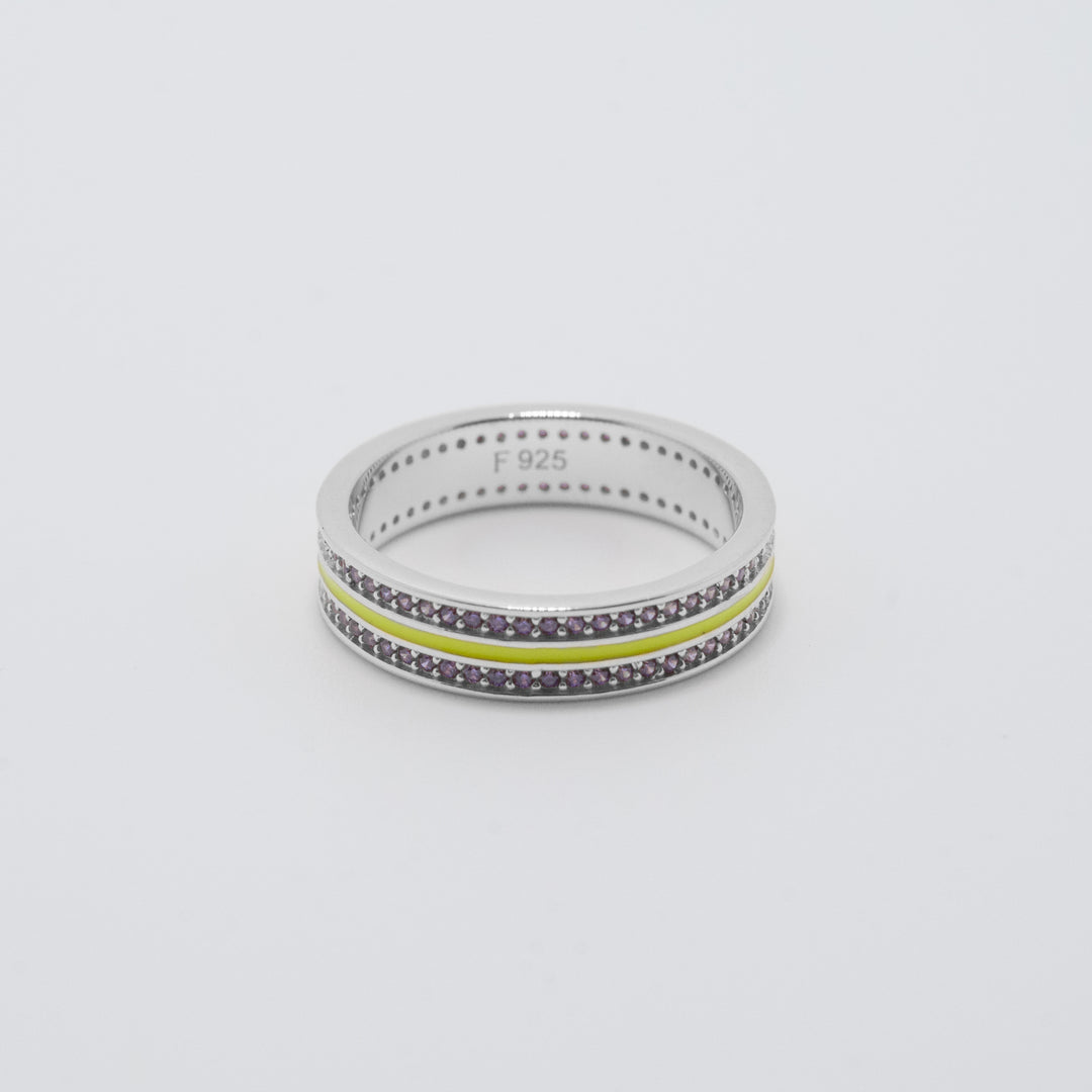 Sana Stones and Neon Yelllow Enamel Silver Ring