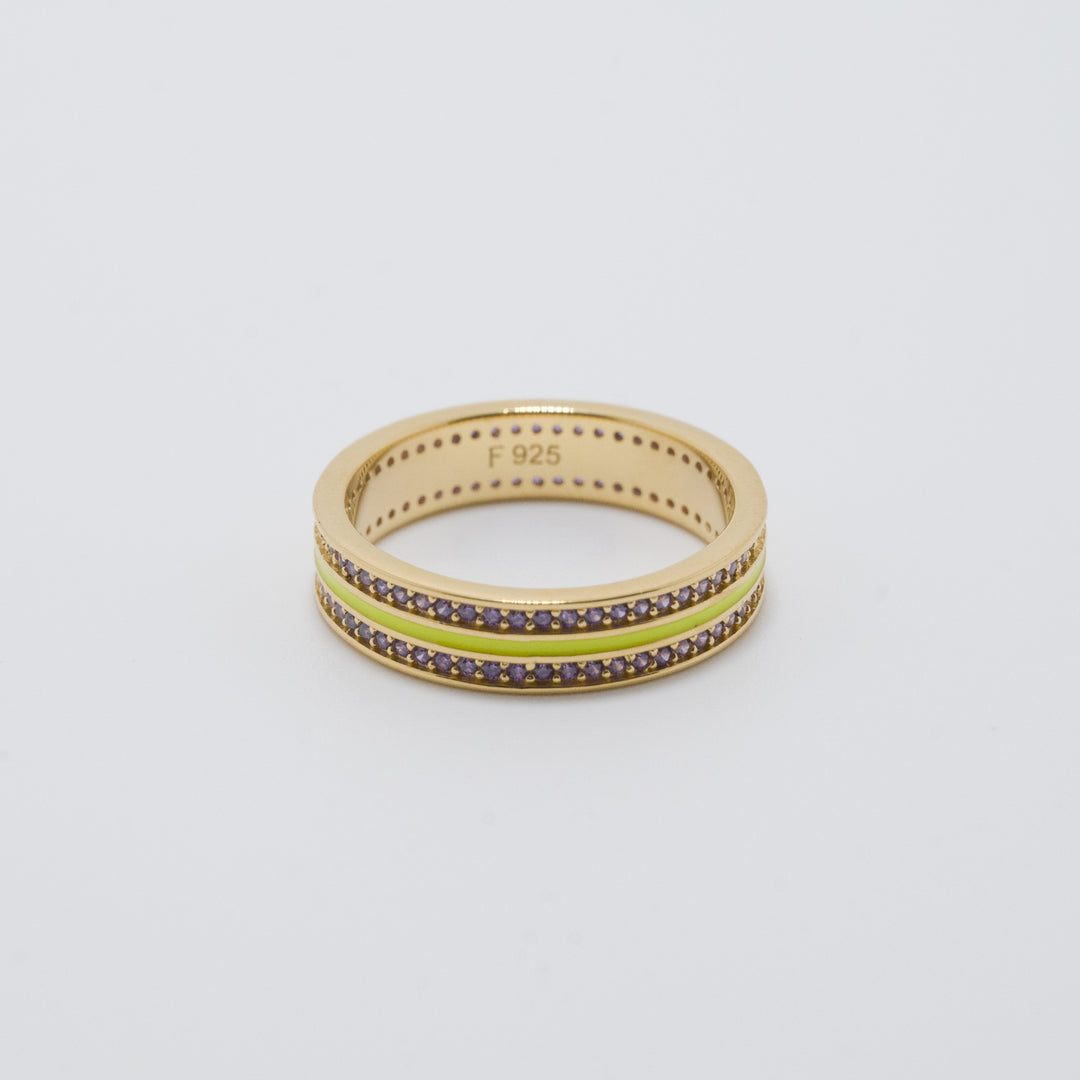 Sana Stones and Neon Yelllow Enamel Gold Ring