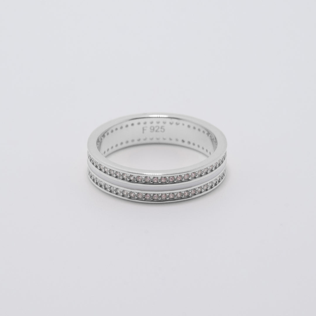 Sana Stones and White Enamel Silver Ring