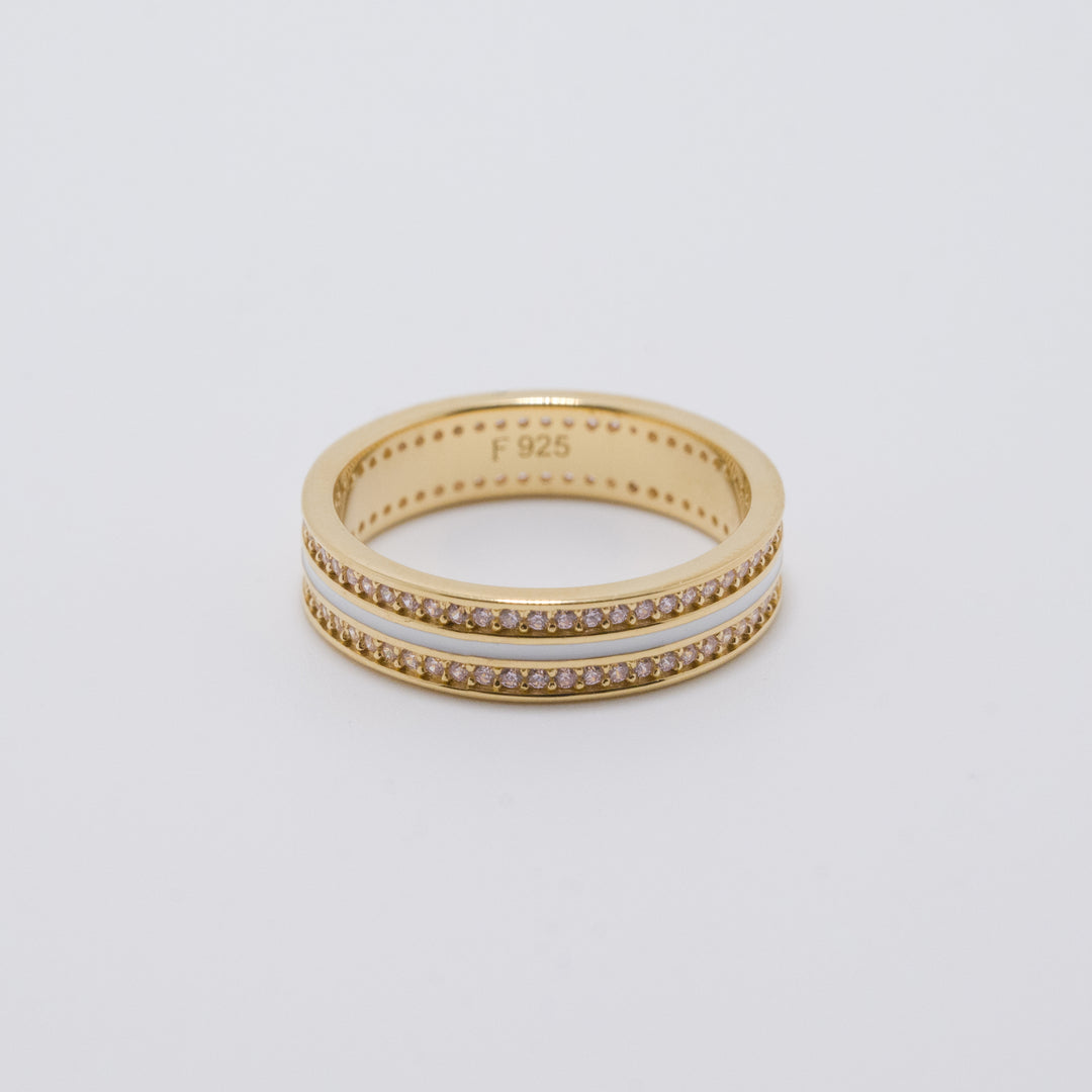 Sana Stones and White Enamel Gold Ring