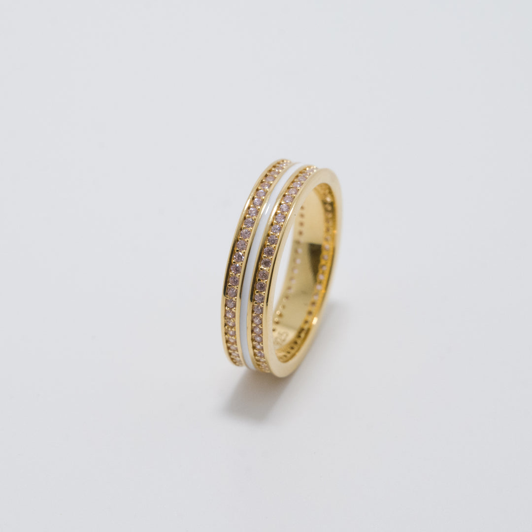 Sana Stones and White Enamel Gold Ring