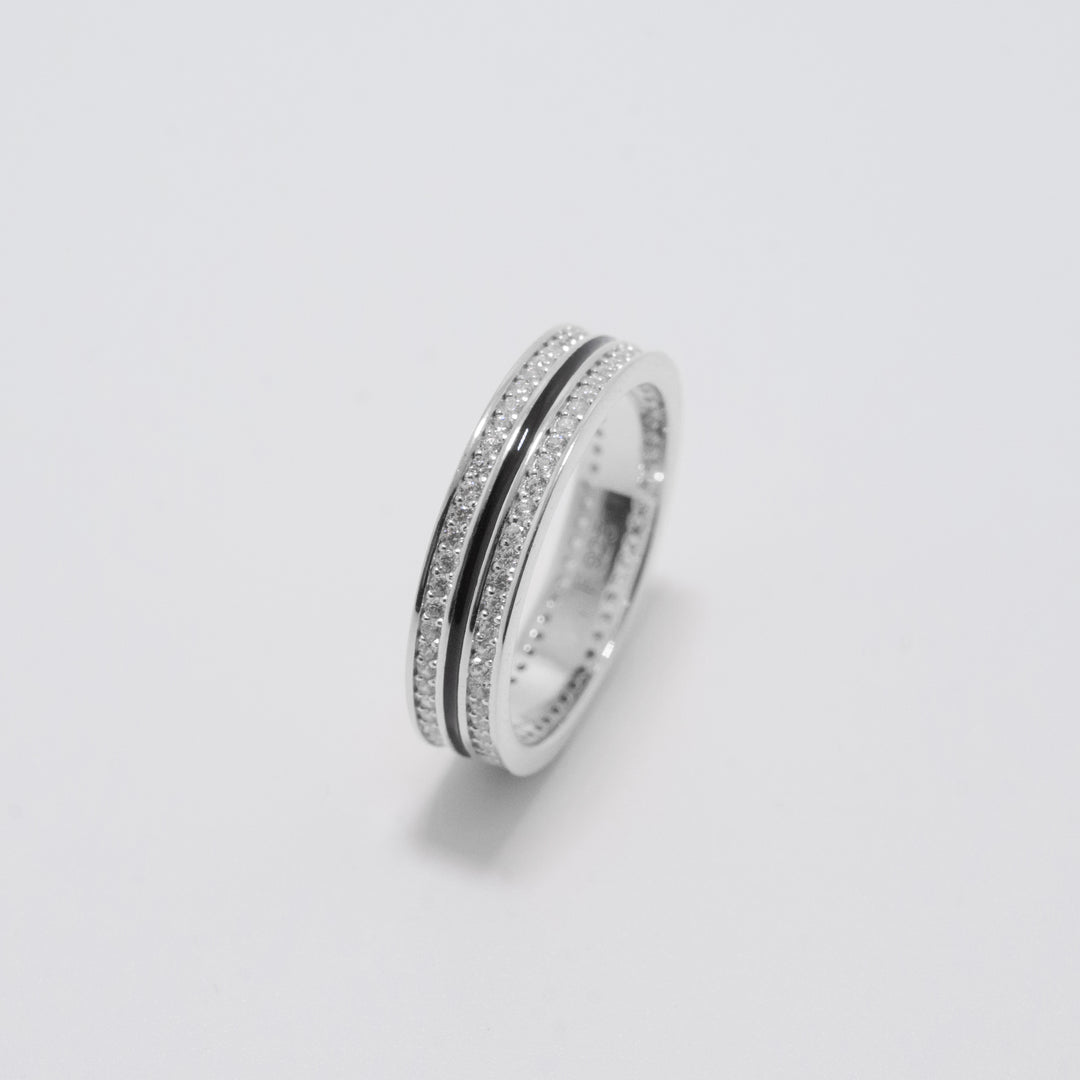 Sana Stones and Black Enamel Silver Ring