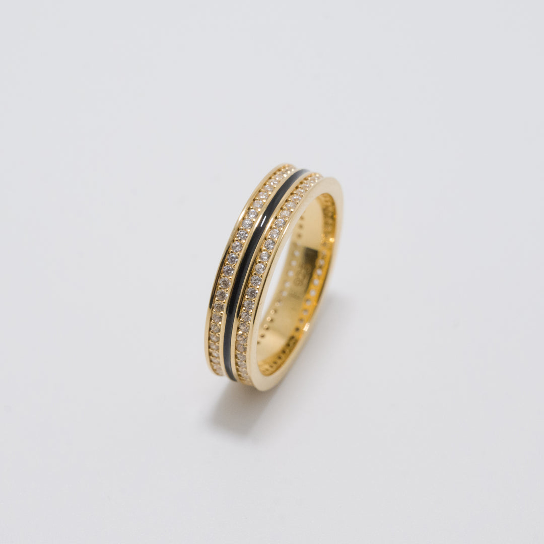 Sana Stones and Black Enamel Gold Ring