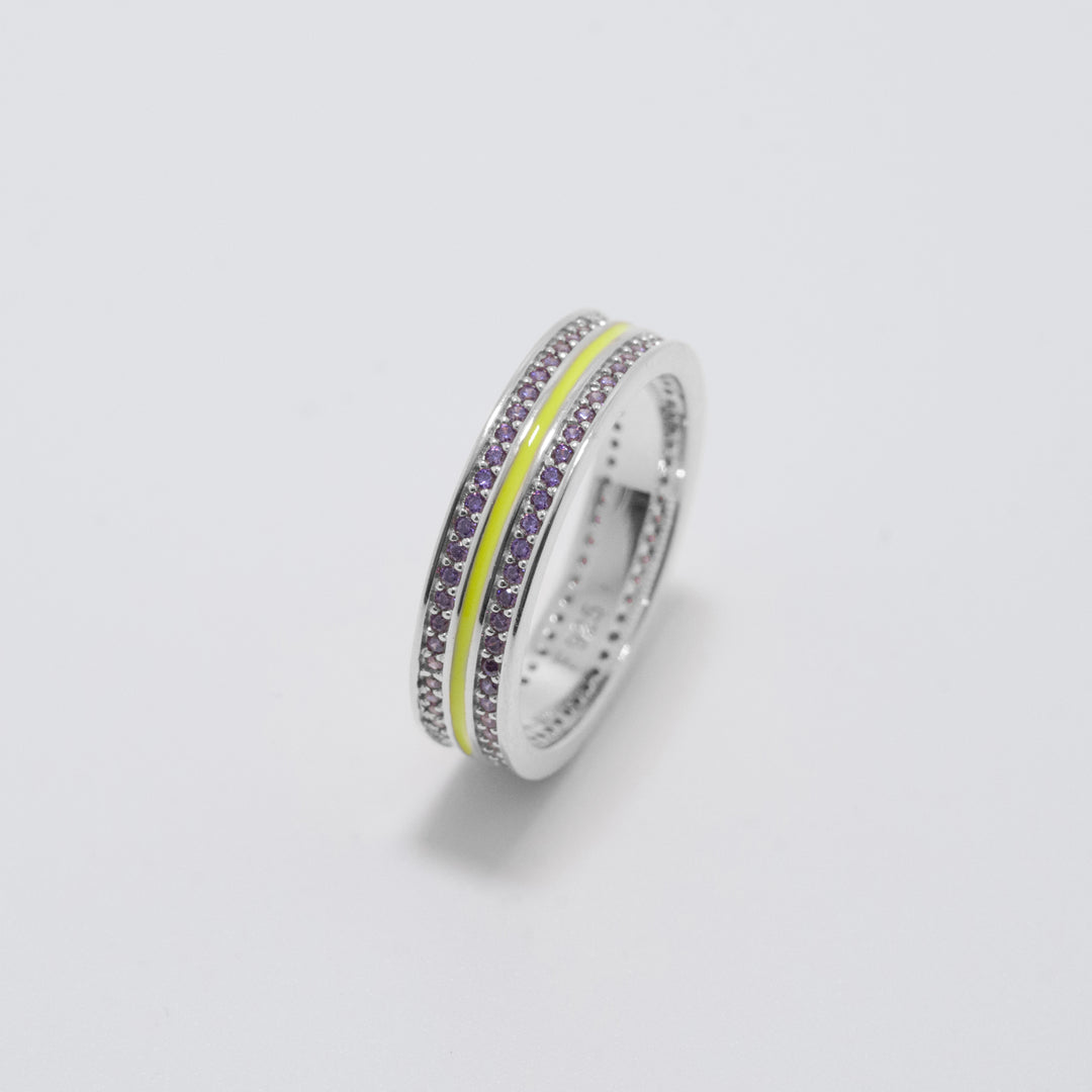 Sana Stones and Neon Yelllow Enamel Silver Ring