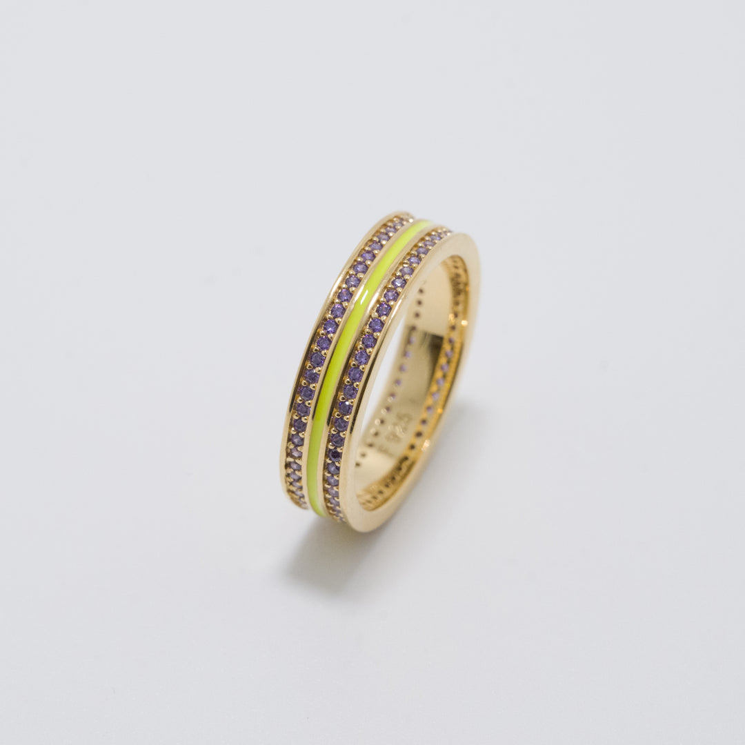 Sana Stones and Neon Yelllow Enamel Gold Ring