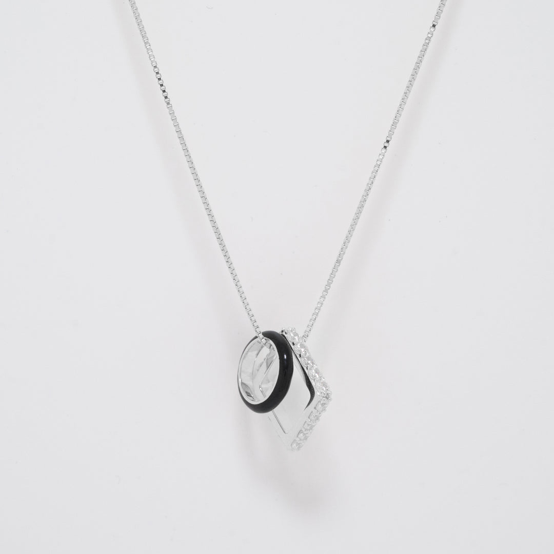 Nemy Stones and Black Enamel Hoops Silver Necklace