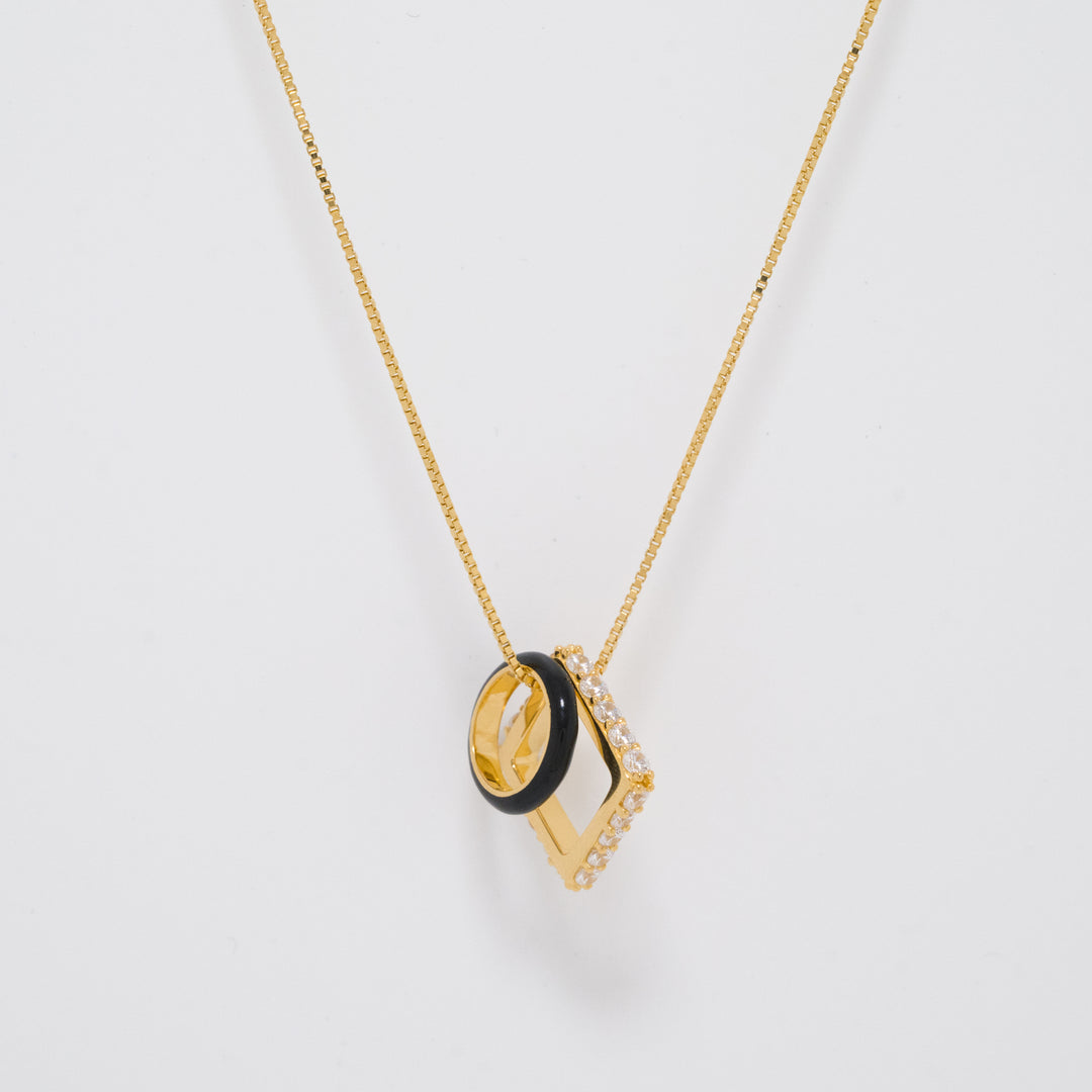 Nemy Stones and Black Enamel Hoops Gold Necklace