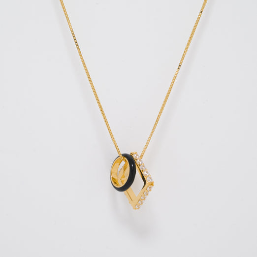 Nemy Stones and Black Enamel Hoops Gold Necklace