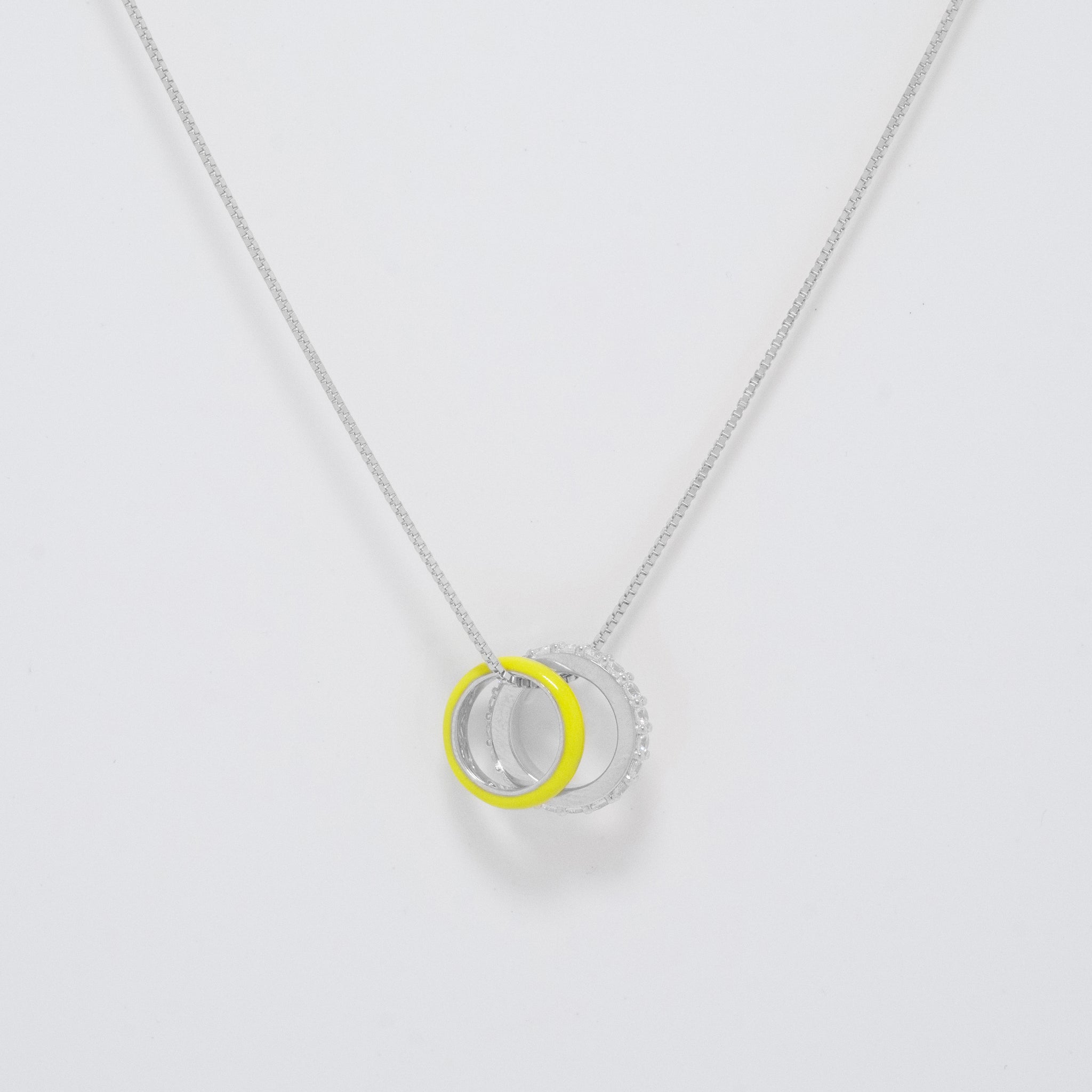 Chica Stones and Neon Yellow Enamel Hoops Silver Necklace