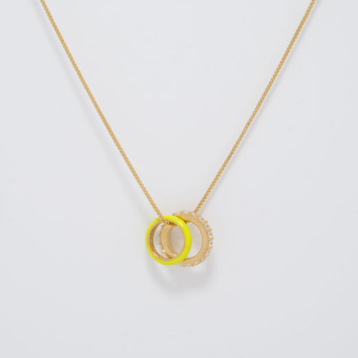 Chica Stones and Neon Yellow Enamel Hoops Gold Necklace