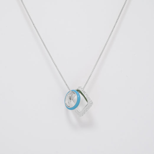 Nemy Stones and Powder Blue Enamel Hoops Silver Necklace